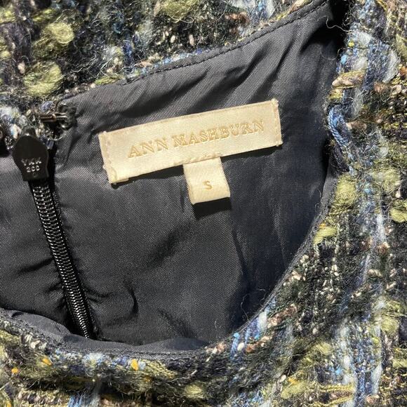 Ann Mashburn Blue Green Tweed Wool Sleeveless Sheath Trumpet Midi Dress Small - Picture 4 of 13